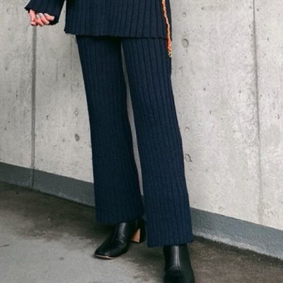 MOUSSY Wide Ribbed Knit Pants Flare Hem in Bright Blue Kidcore Rare Size S (1) - Picture 13 of 13